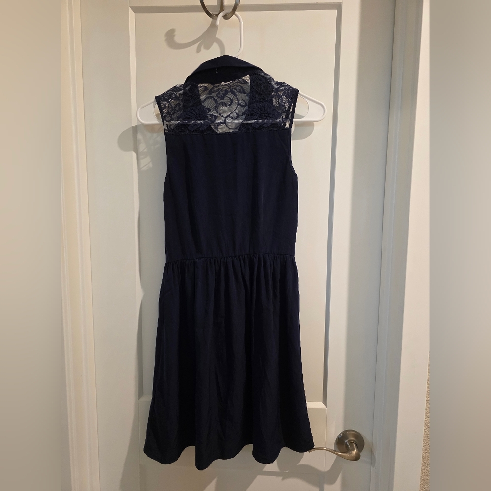 Navy Dress with Lace Accents